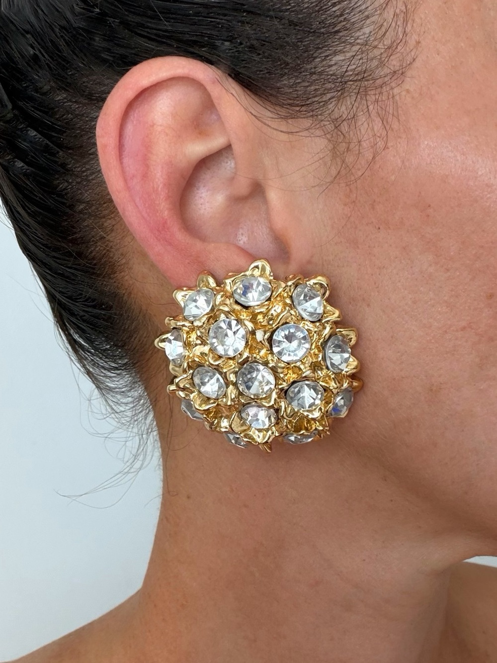 Vintage Gold & Rhinestone Dome Earrings